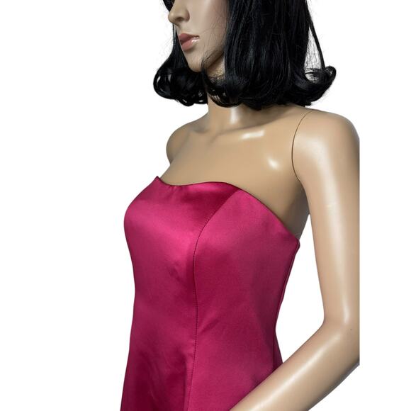 NWT David's Bridal strapless A line satin column maxi gown watermellon 8 - Picture 6 of 15